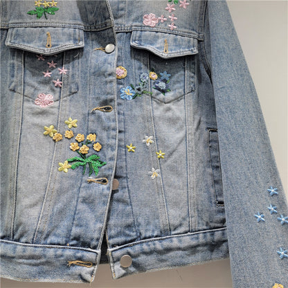 Women’s Embroidered Floral Sequin Denim Jacket Short Fit