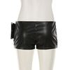 Black Faux Leather Shorts for Women with Buckle Low Waist