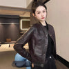 Women slim fit sheepskin biker leather jacket