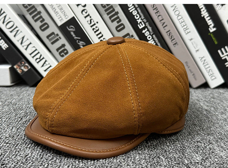 Leather newsboy cap for men vintage baker boy hat 2 M