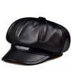 Women’s Genuine Leather Newsboy Cap with Short Brim
