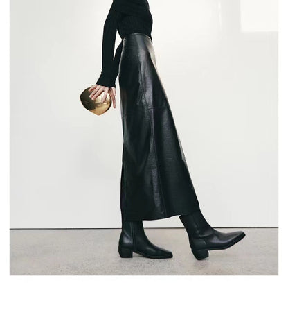 High Waisted Leather Maxi Skirt