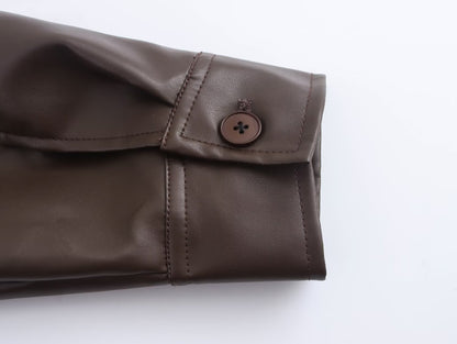 Women Faux Leather Bomber Jacket with Zipper Front