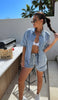 Two Piece Denim Short Set Shirt and Shorts