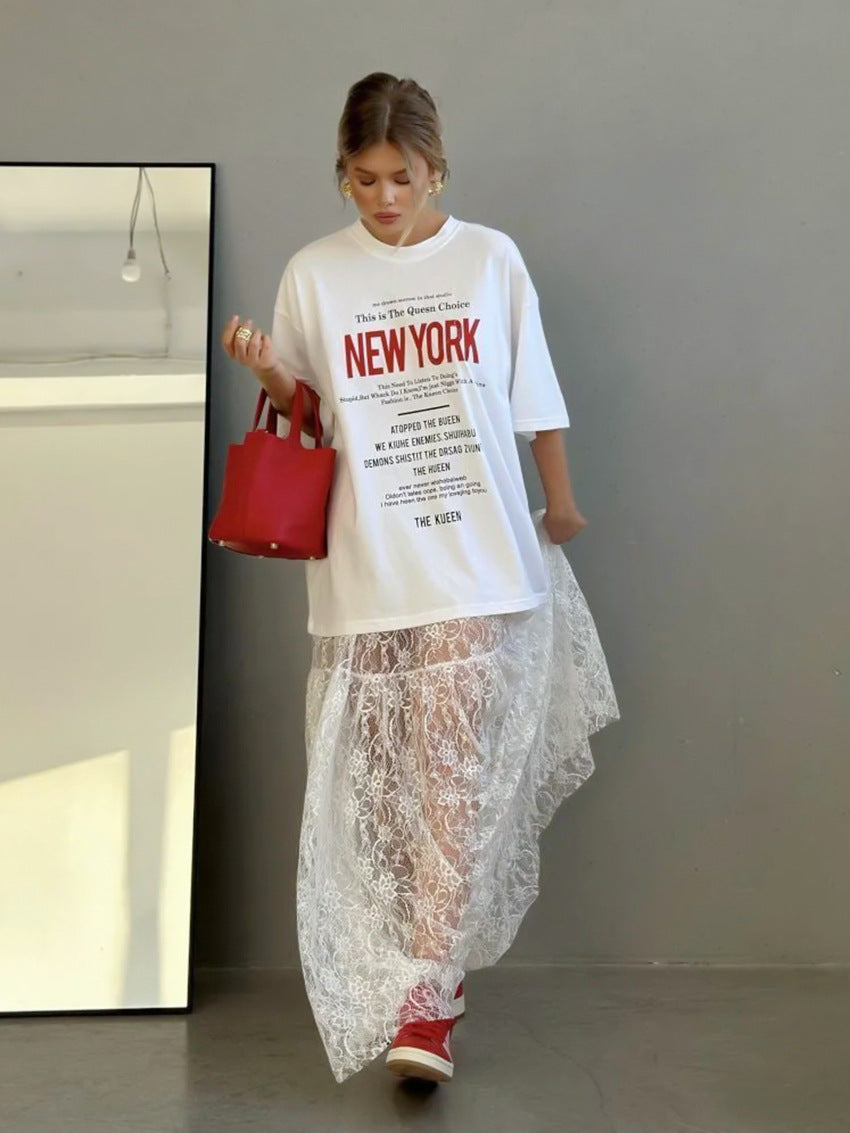 Women’s White Lace High Waist Midi Skirt