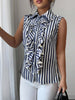 Blue white striped ruffle sleeveless shirt