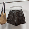 High Waisted Black Genuine Leather Shorts with Front Pockets