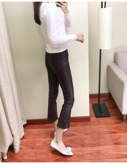 Women’s Flared Leather Pants High Waisted Cropped