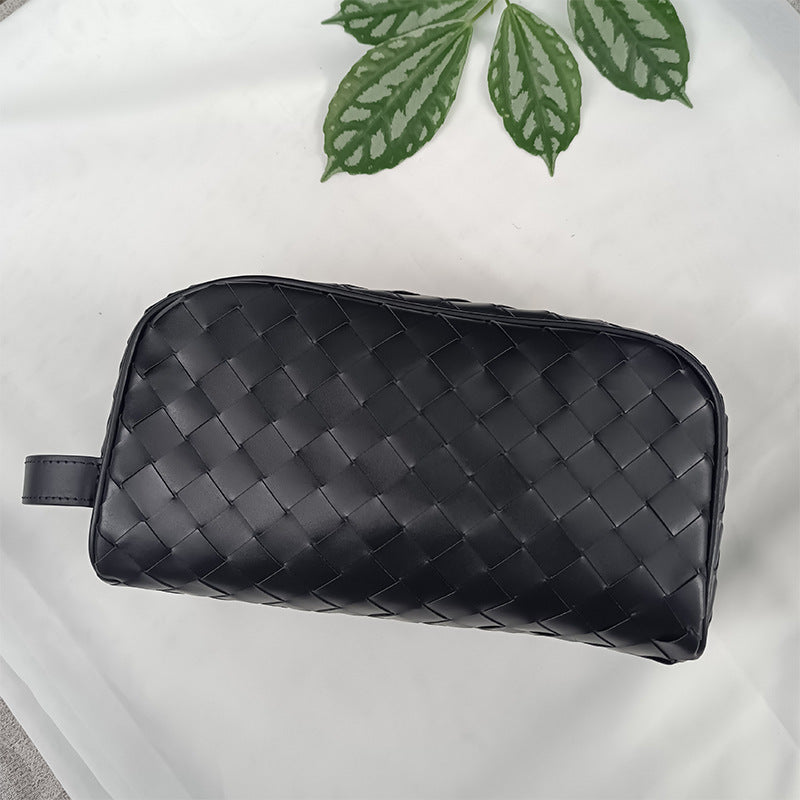 Men’s Genuine Woven Leather Toiletry Bag with Handle