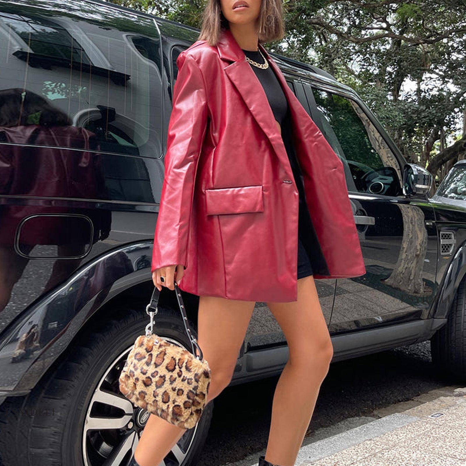 Faux leather blazer jacket for women 1 S