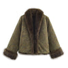 Embroidered reversible faux fur short coat
