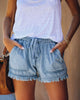 Elastic Frayed Denim Shorts For Women