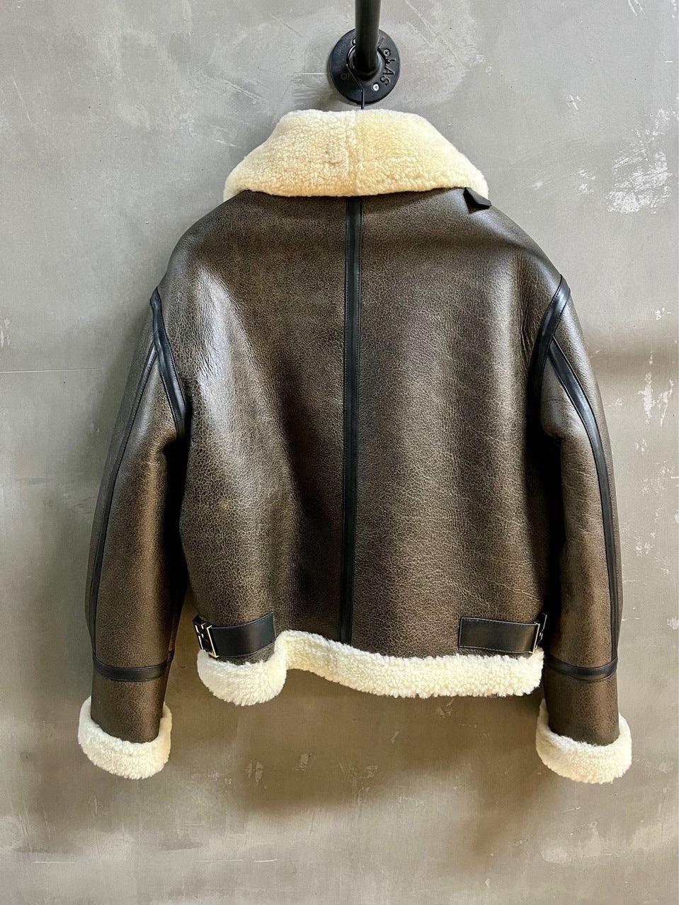 Women Real Shearling Leather Bomber Winter Jacket