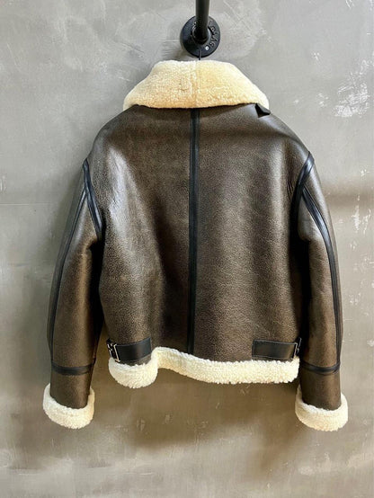 Women Real Shearling Leather Bomber Winter Jacket