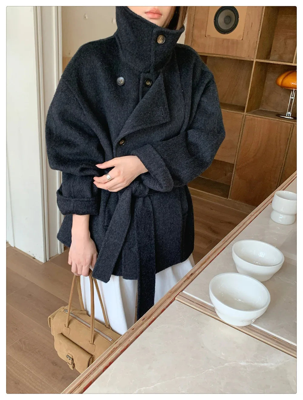 Short Double-Sided Hand-Sewn Wool Coat