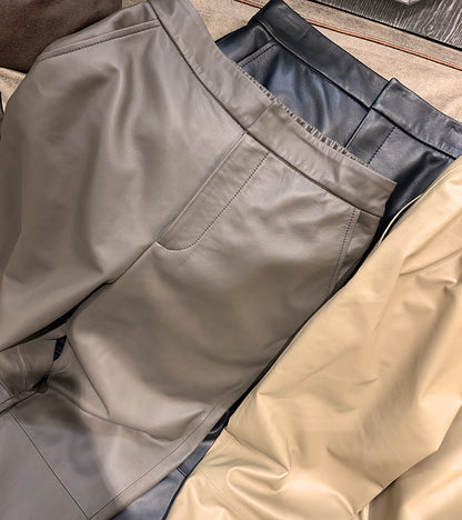 Genuine leather cropped cigarette pants