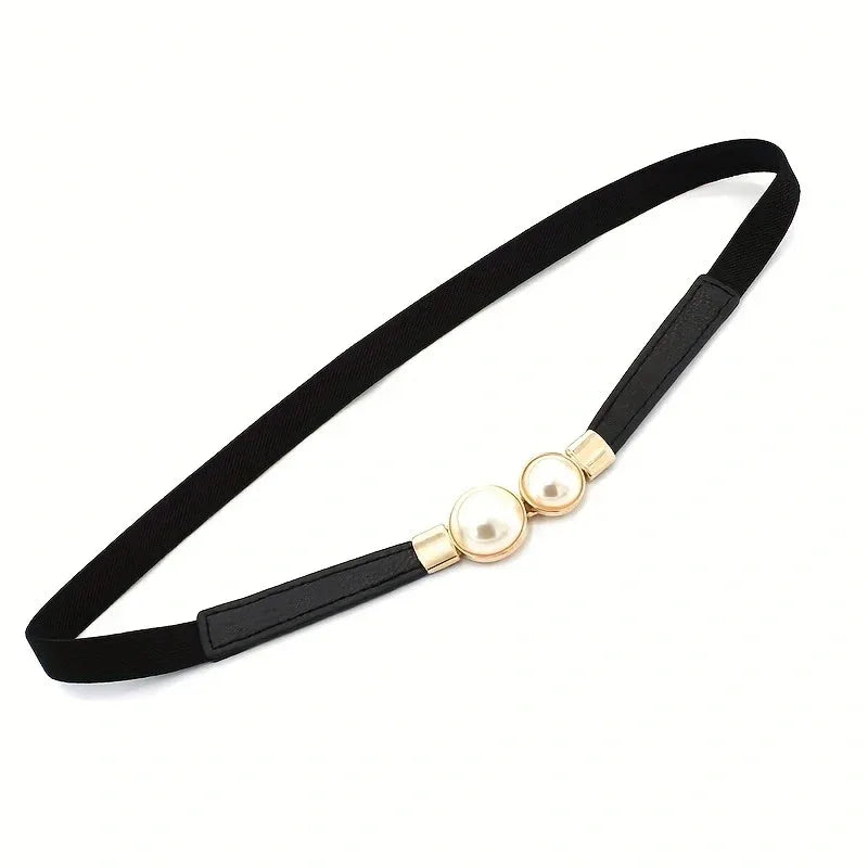 Pearl buckle thin waist belt for women