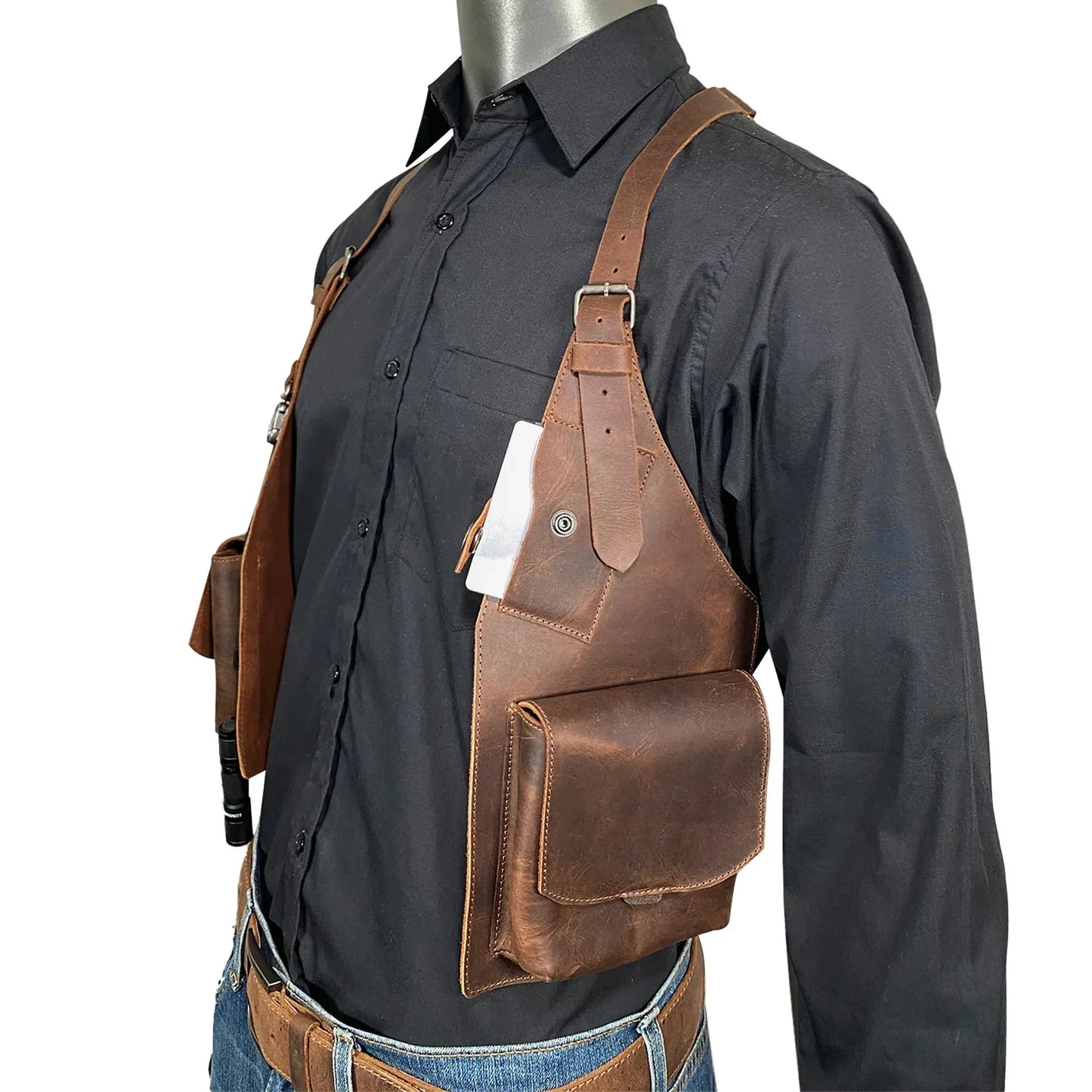 backpack harness leather Men's Leather Shoulder Holster Bag Underarm Harness – Boho Living Room