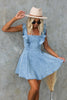 Women Denim Mini Dress Ruffle Sleeveless Blue Jean Dress