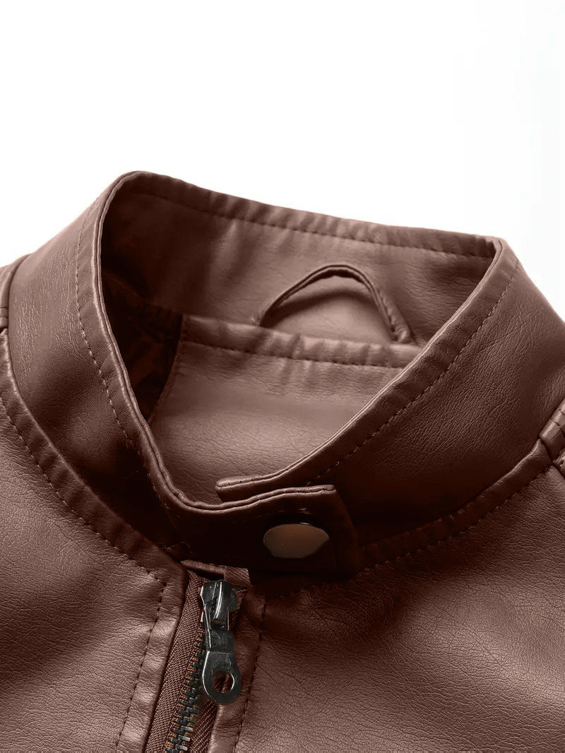 Brown Jacket for Women Slim Fit Faux Leather Motorcycle Biker