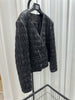 Women Leather Pleated Jacket Quilted V-Neck Short Coat
