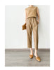 Women Italian Leather Carrot Pants Cropped Straight Leg Elastic Waist