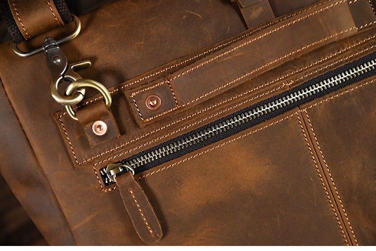 Men’s Crazy Horse Cowhide Leather Motorcycle Messenger Bag