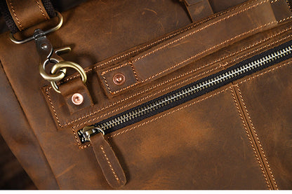 Men’s Crazy Horse Cowhide Leather Motorcycle Messenger Bag