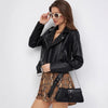Black Biker Style Faux Leather Jacket with Belted Waist