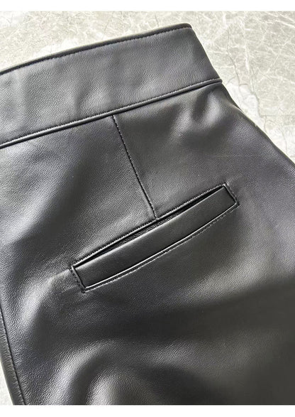 High Rise Leather Elephant Style Pants Straight Leg Midi Culotte