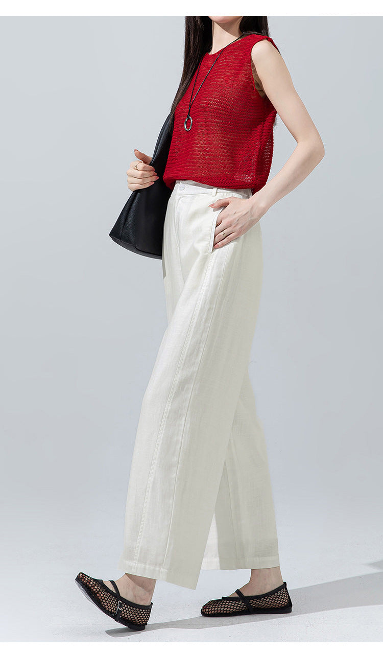 Women’s linen pants with cropped wide leg drape