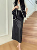 High waisted black sheepskin a line skirt