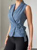 Women's Lapel Collar Wrap Crop Top Workwear Vest