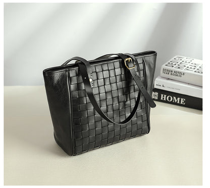 Woven Leather Tote Bag for Women Large Capacity