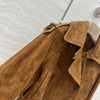 Women Cropped Suede Short Trench Jacket with Belt