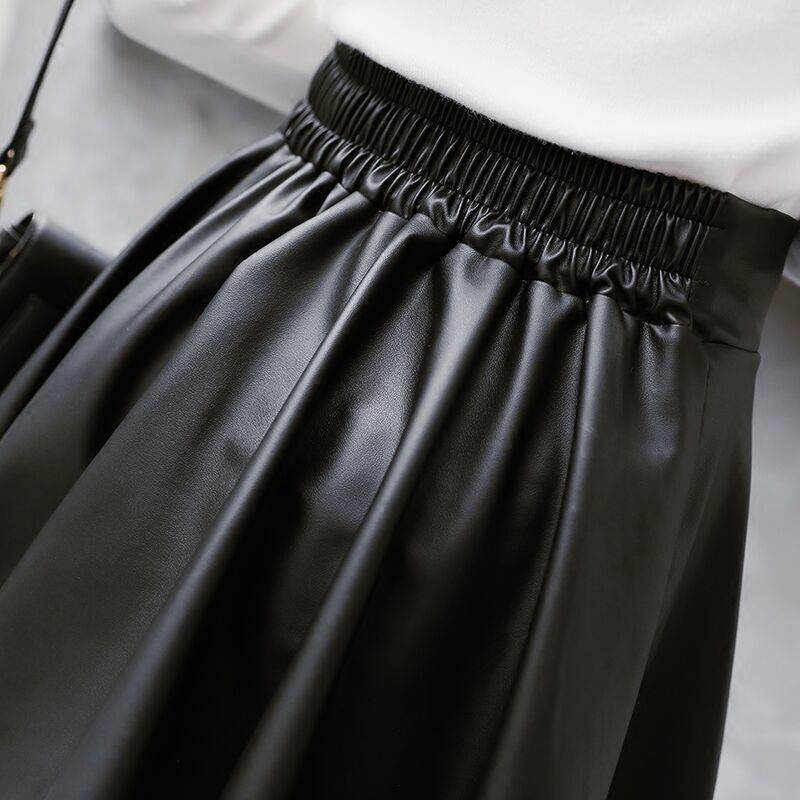 Real Leather Skater Skirt with Flared Hem