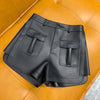 Women Genuine Leather Workwear Shorts High Waisted