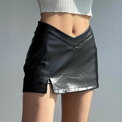 Above knee Causal PU Leather Short Skirts