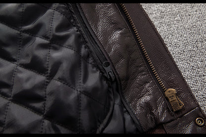 Men’sAviator Leather Flight Jacket with Fur Collar