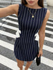 Women summer mini dress sleeveless striped bow tie