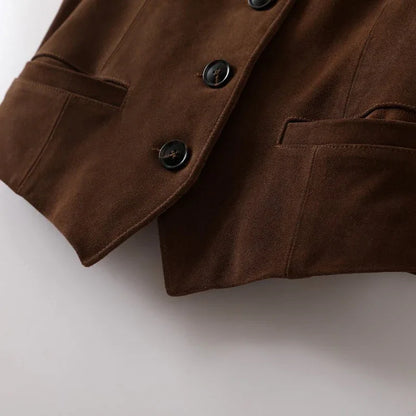 Women Brown Genuine Suede Leather Vest
