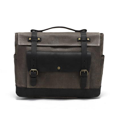 Motorcycle Pannier Bag in Waxed Canvas with Genuine Leather Trim 4