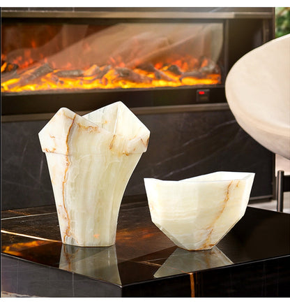 Italian Vintage Style Jade Vase Marble Flower Vase & Pot