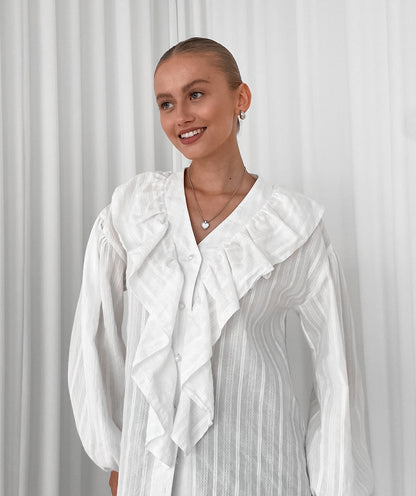 French ruffled v neck cotton blouse