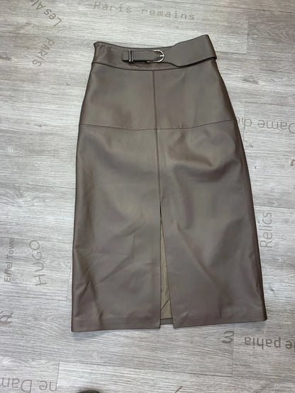 Women sheepskin leather midi skirt with belt 2 S