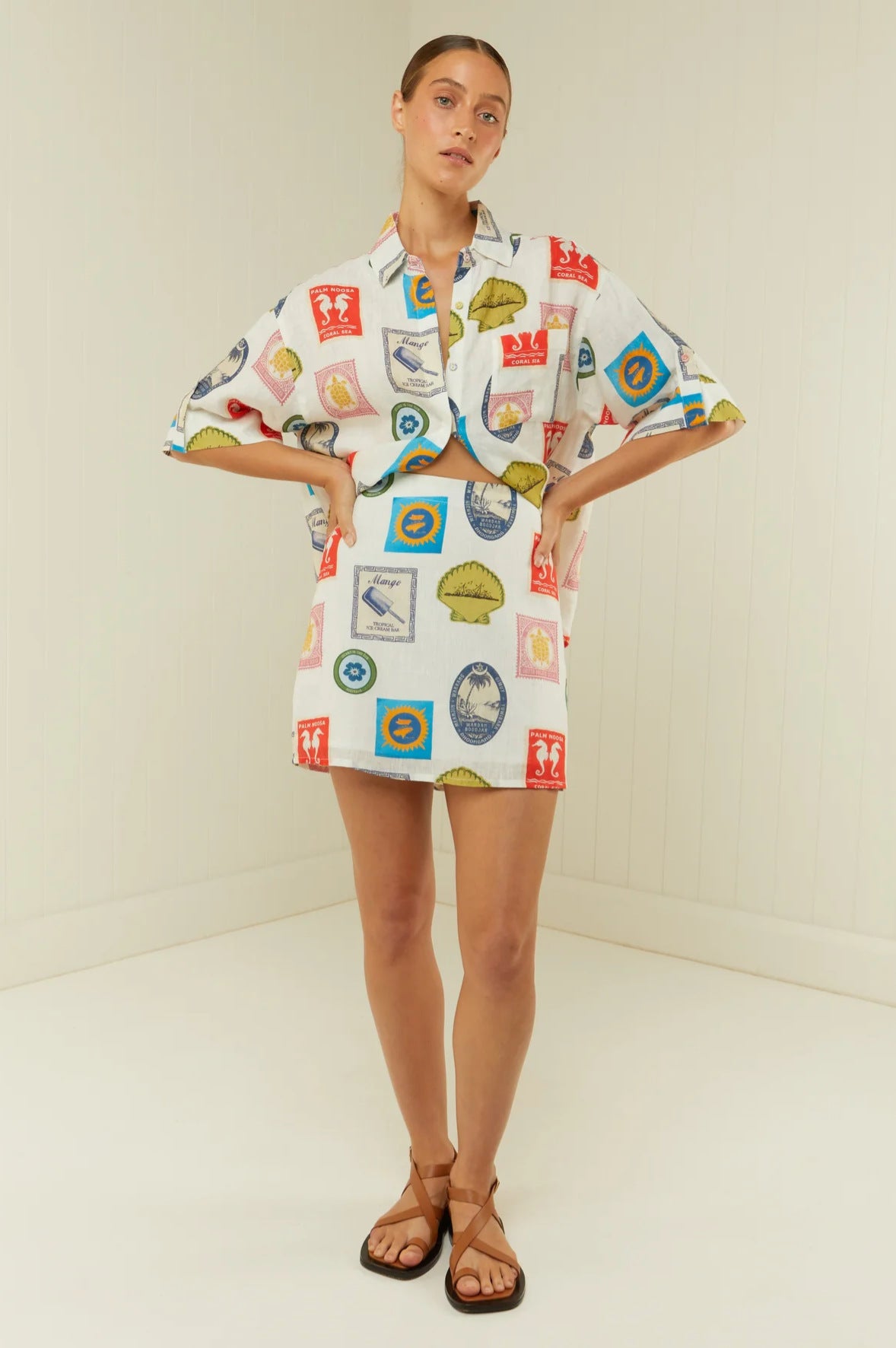 Printed Button Up Shirt and Skirt Set Women’s Summer Beach Outfit