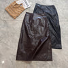Women’s Genuine Leather High Waist Midi Skirt with Slit