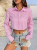 Solid Button Front Crop Shirt