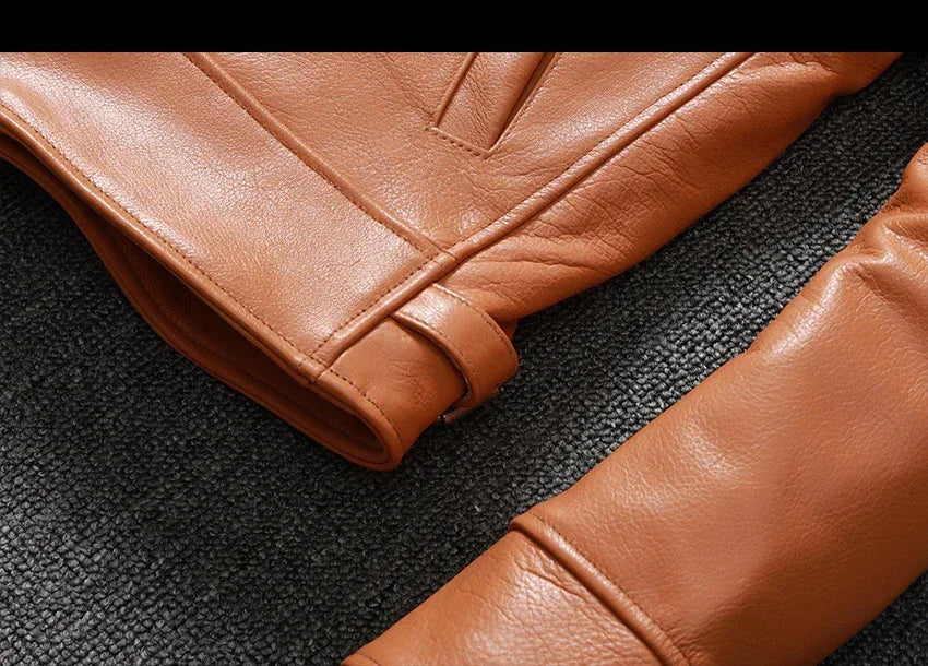 Men's Cowhide Leather Jacket Brown Slim Fit