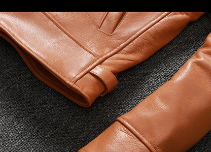 Men's Cowhide Leather Jacket Brown Slim Fit